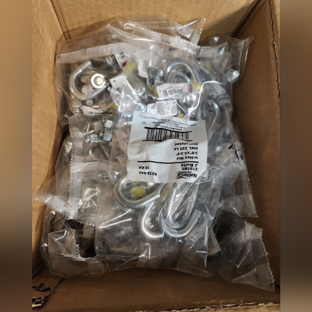 100 National Hardware J Bolt in Zinc Plated 3/8" x 3-3/4" N232-942 (10 Packs)